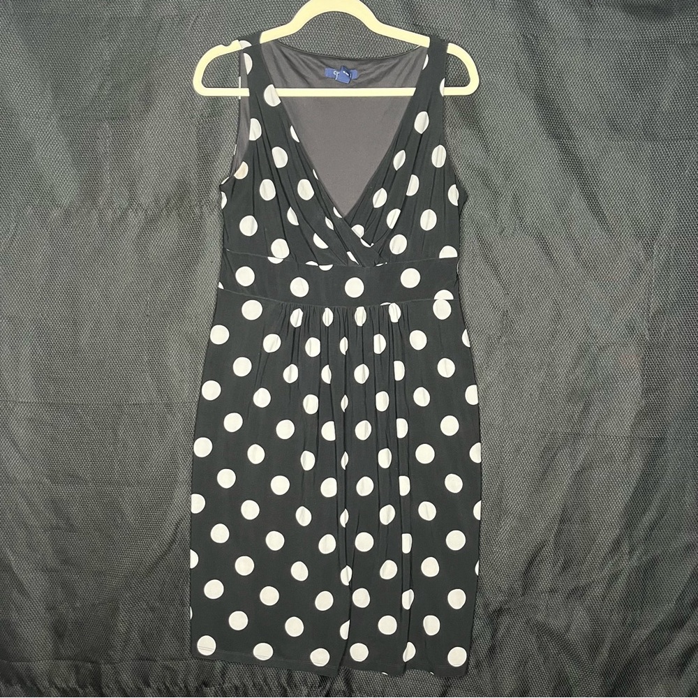 Chaps Black Polka Dot Empire Waist Midi Dress - Size Large